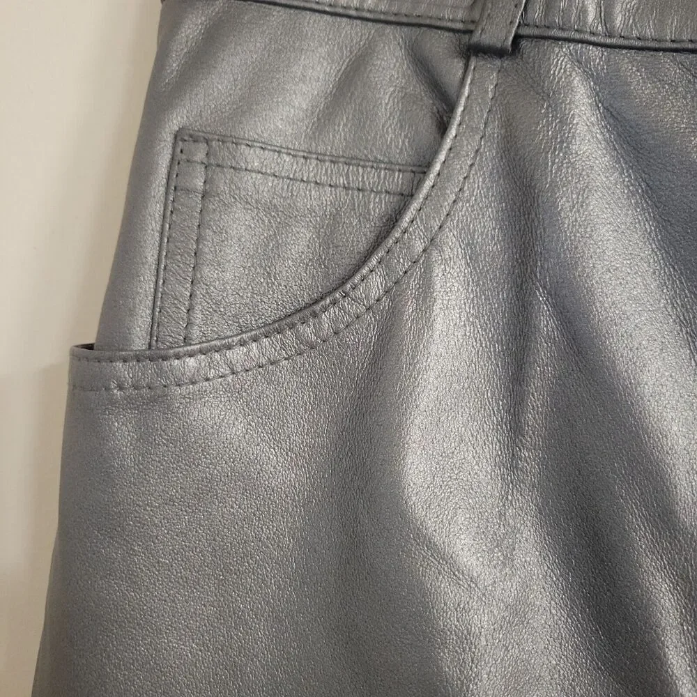 Vintage Forenza Size 16 Leather Pants  Silver Cigarette High Rise Disco - Picture 7 of 11